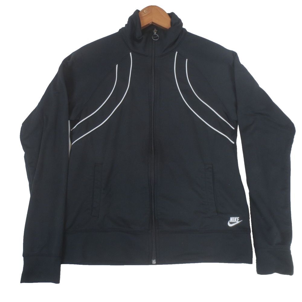 Nike Track Jacket Womens Medium M 8/10 Black Full Zip Lightweight Athleisure Y2K